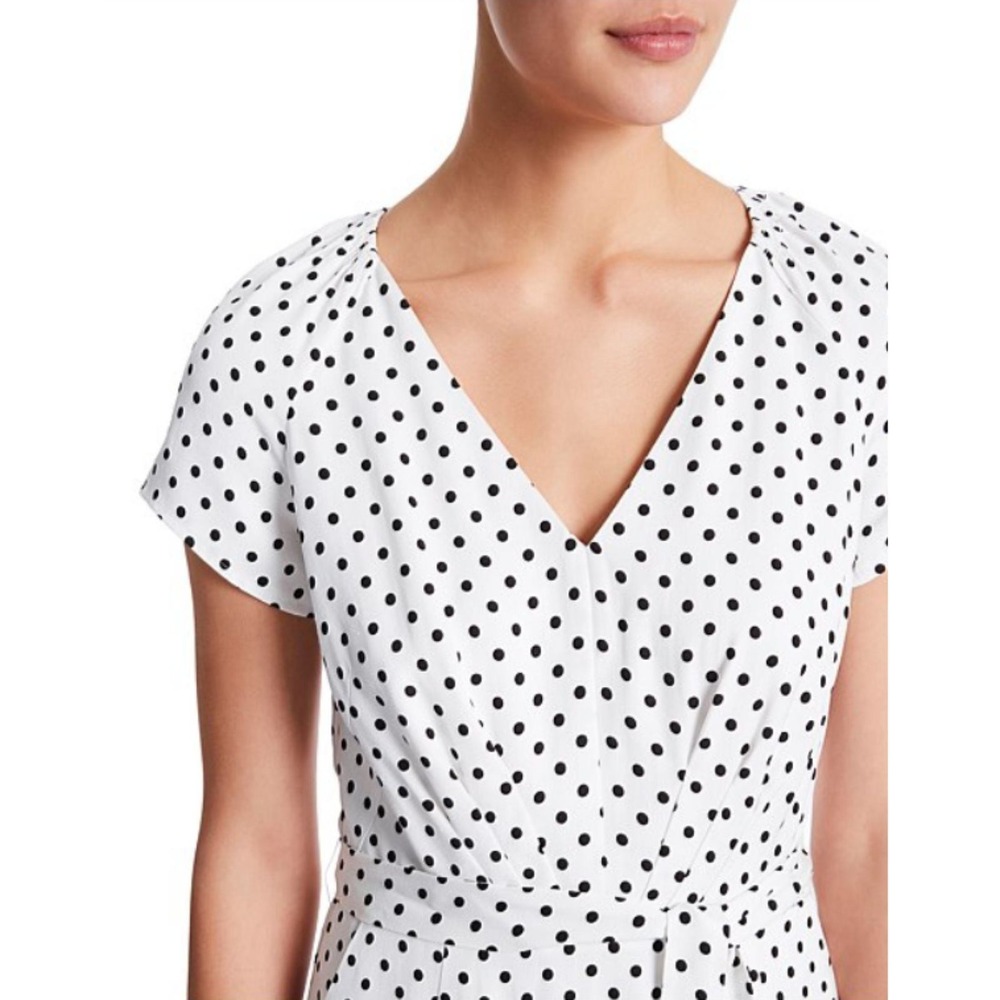 MARCS Polka Dot Dress Womens 10 White V-Neck Short Sleeve Midi Fit & Flare NEW - Picture 4 of 11